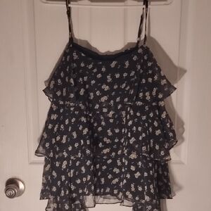 Floral Black Blouse with Cream Accents